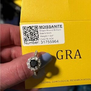 1ct black Moissanite Ring white gold plated and adjustable (6-12) size